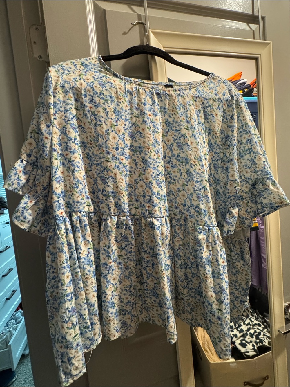 SHEIN Light Blue Floral Peplum Blouse